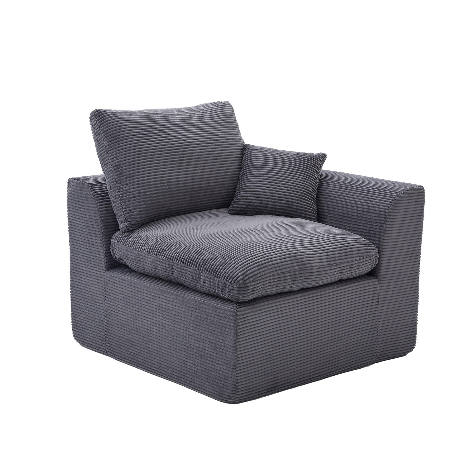 SESSEL Cord-Sofa mit Federkern-Polsterung und Kissen, Montagefrei - Dunkelgrau, Textil (101/84/102cm) - Urban Meuble