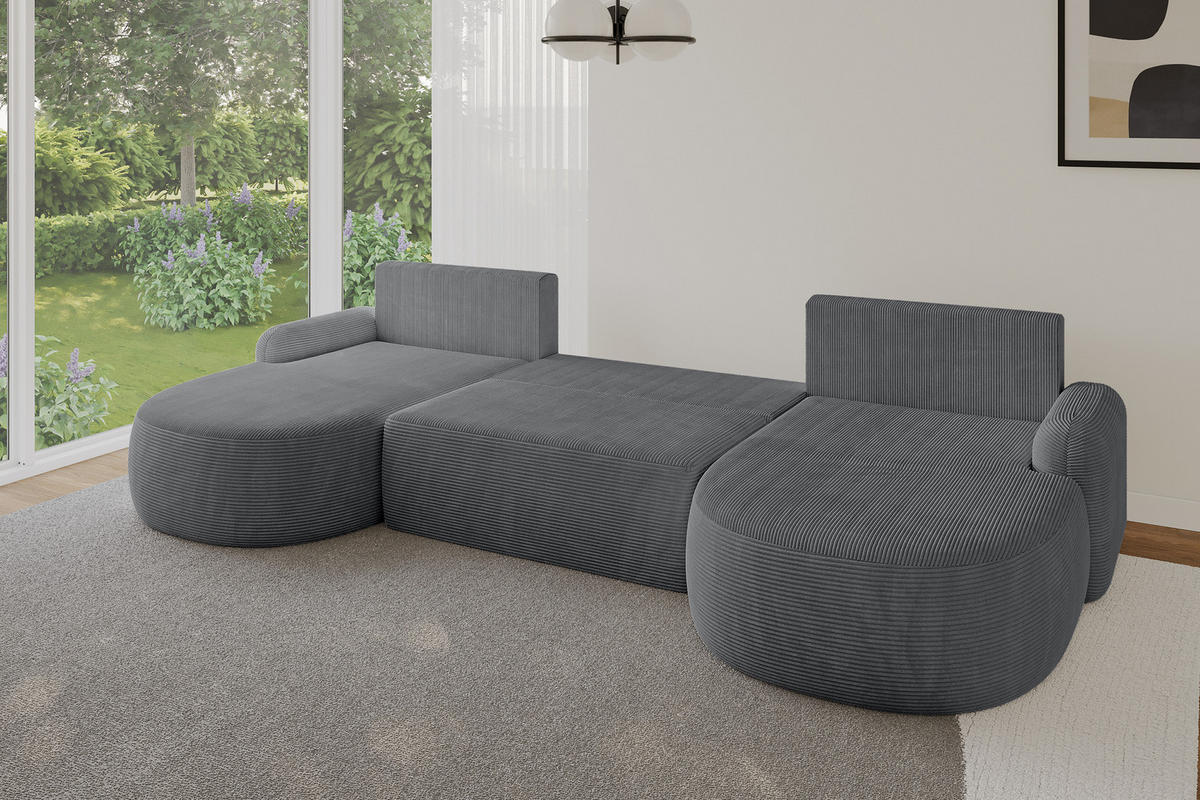 WOHNLANDSCHAFT mit Schlaffunktion und Bettkasten LIRA-U - 335x172x89 Dunkelgrau - Anthrazit, Holzwerkstoff/Textil (335/89/172cm) - ALTDECOR