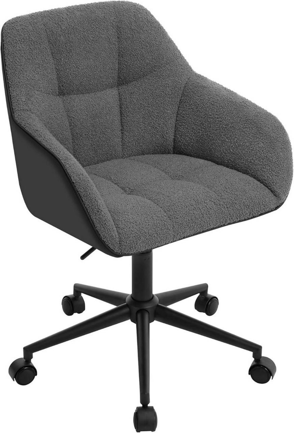 DREHSTUHL höhenverstellbar, Bouclé-Sitz, Dunkelgrau+Schwarz - Dunkelgrau/Schwarz, Kunststoff/Textil (61/81/56cm) - Woltu