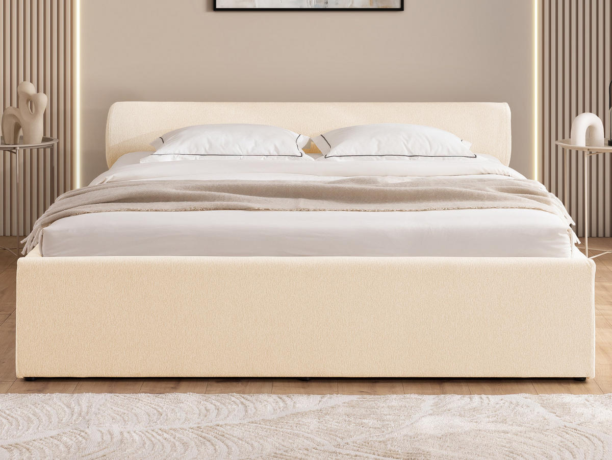 POLSTERBETT 160/200 cm Josy im Designer-Look mit Bettkasten und Lattenrost aus Hellbeige Chenille-Stoff - Beige/Schwarz, Holz/Kunststoff (160/200cm) - S-Style Möbel