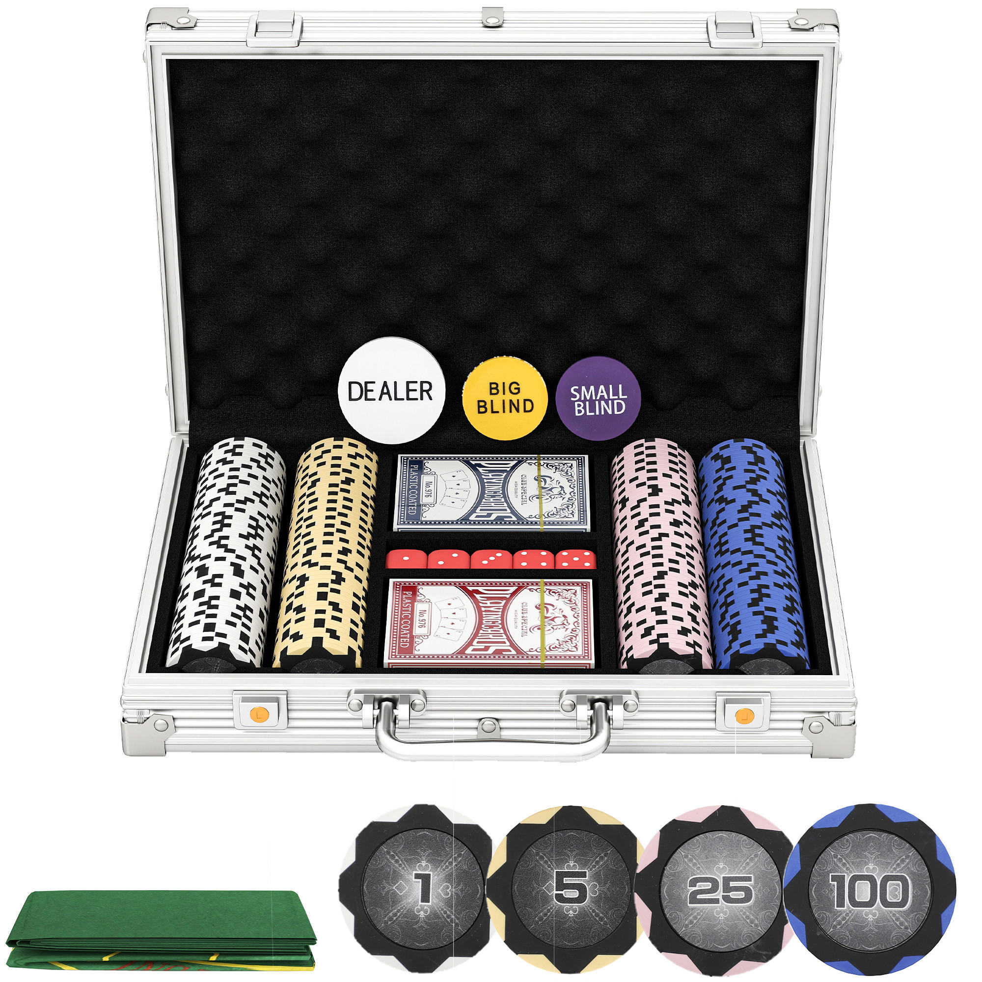 POKERCHIPS-SET DE-10860 200 Chips mit Koffer & 2 Kartendecks Silber - Silberfarben, Metall (22.5/29.5cm) - ComfortXL