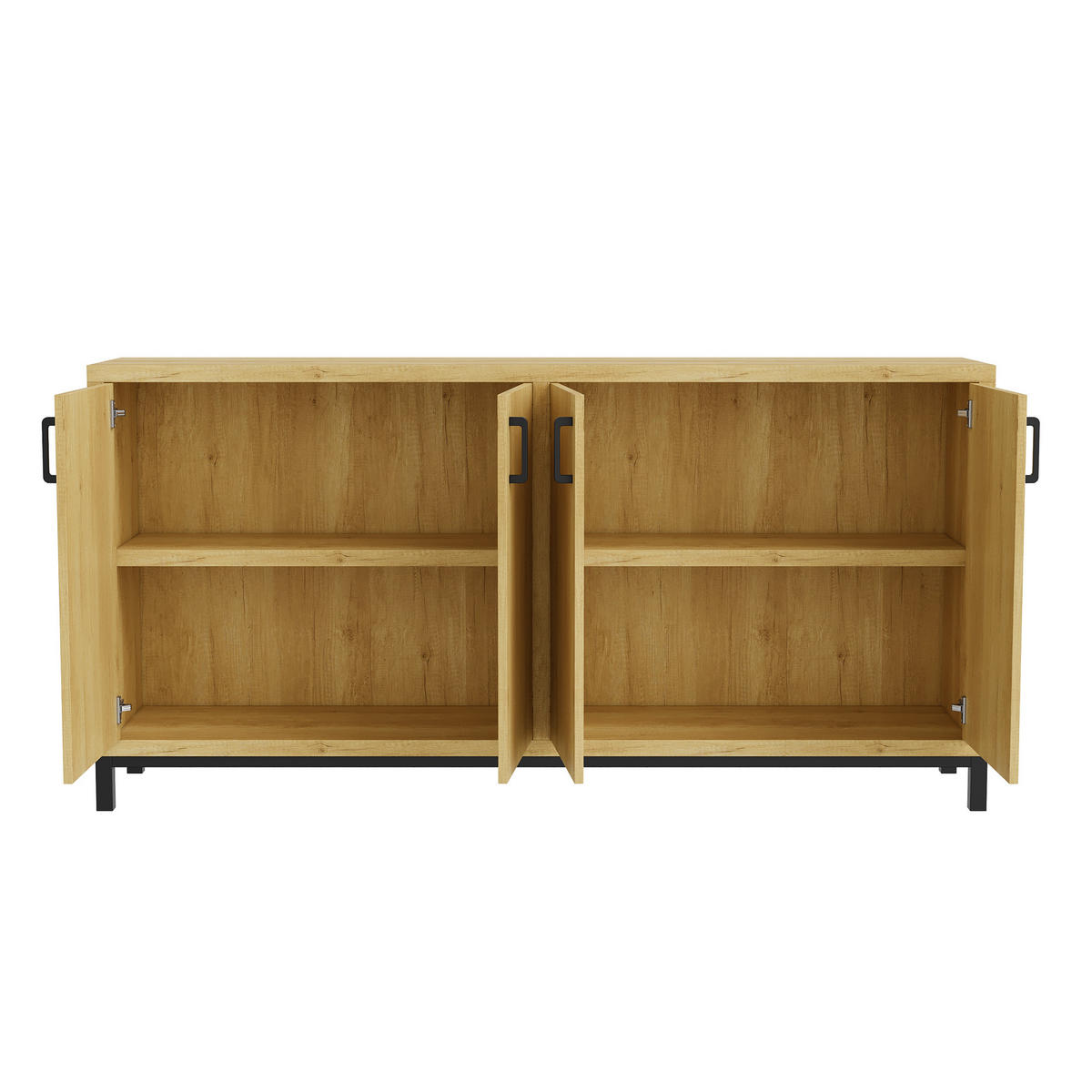 SIDEBOARD 160x35x80 cm Holzoptik 4 Türen Metallfüße - Naturfarben, Holz (160/80/35cm) - LEBENLANG