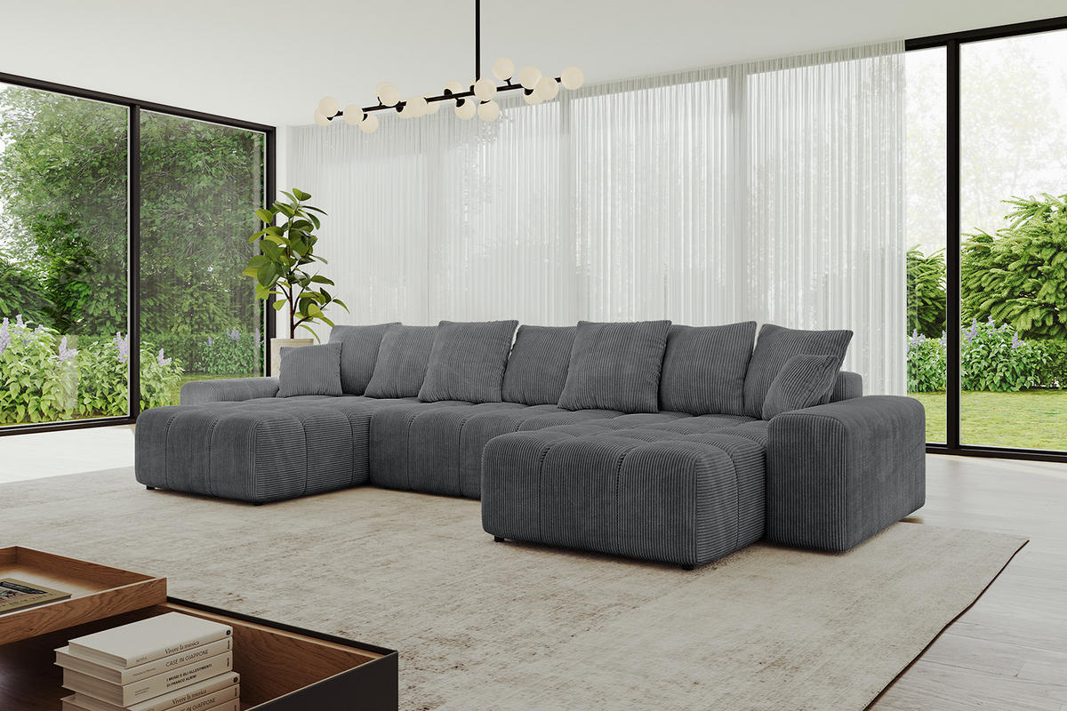 WOHNLANDSCHAFT ENIL-U 390x175x84 Dunkelgrau Cord - Dunkelgrau, Holzwerkstoff/Kunststoff (390/84/175cm) - ALTDECOR