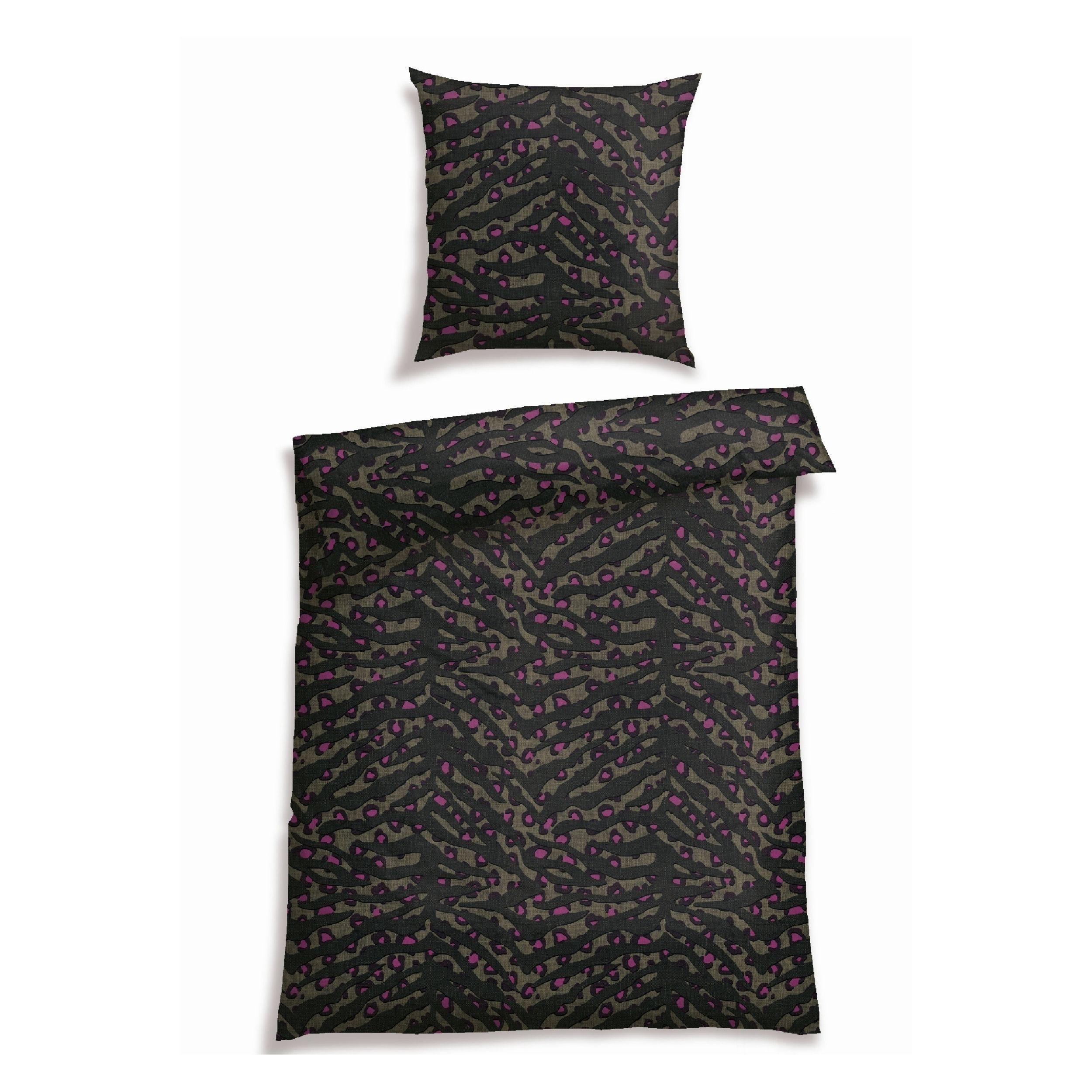 BETTWÄSCHESET Roan - Baumwollsatin - 2-teilig - 135x200 cm - Schwarz-Oliv - Olivgrün, Textil (135/200cm) - SCHIESSER