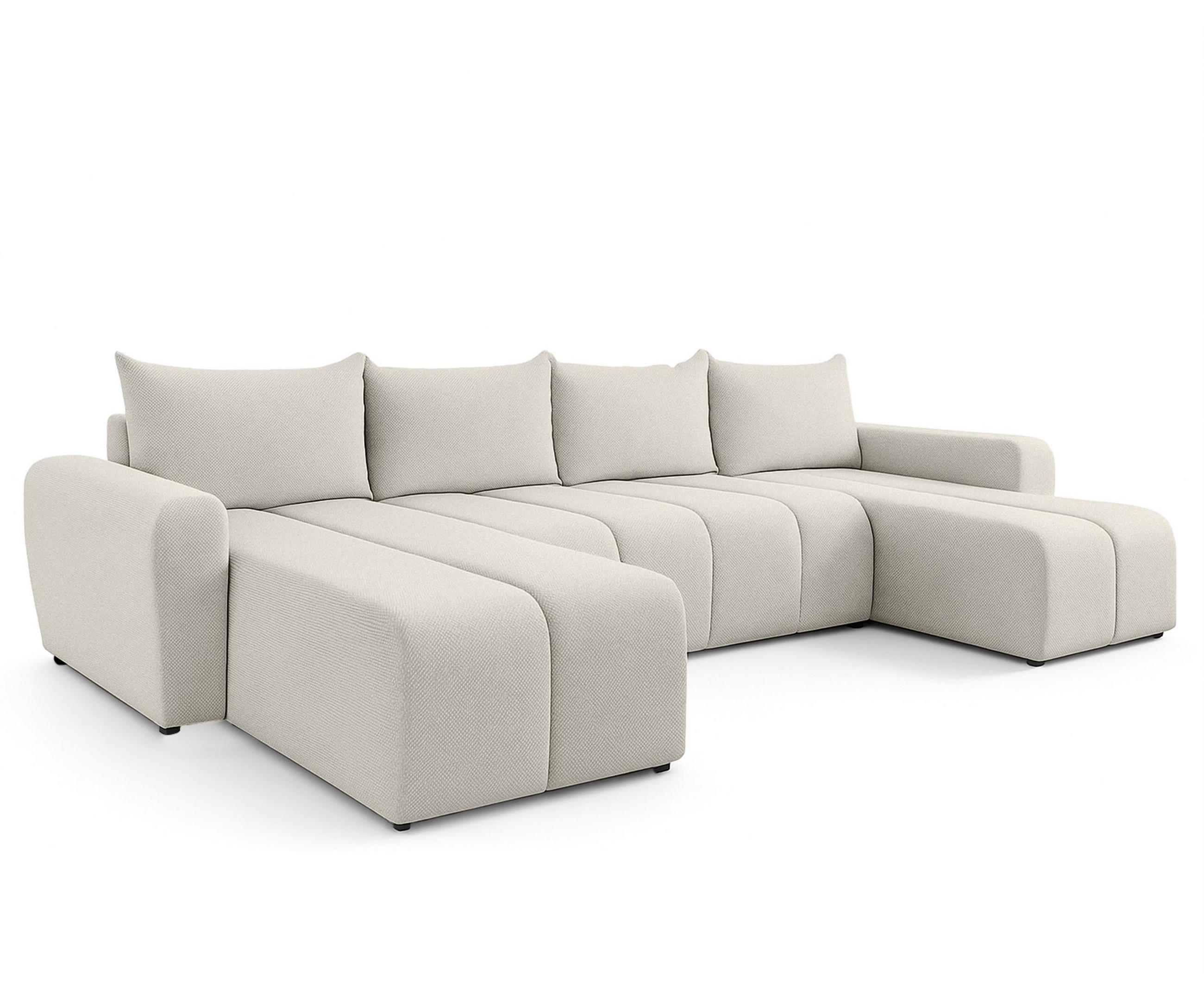 WOHNLANDSCHAFT Ferrande Beige 318/149/91 cm mit Bettkasten Schlaffunktion Design - Beige/Schwarz, Kunststoff/Textil (318/91/149cm) - AX Living