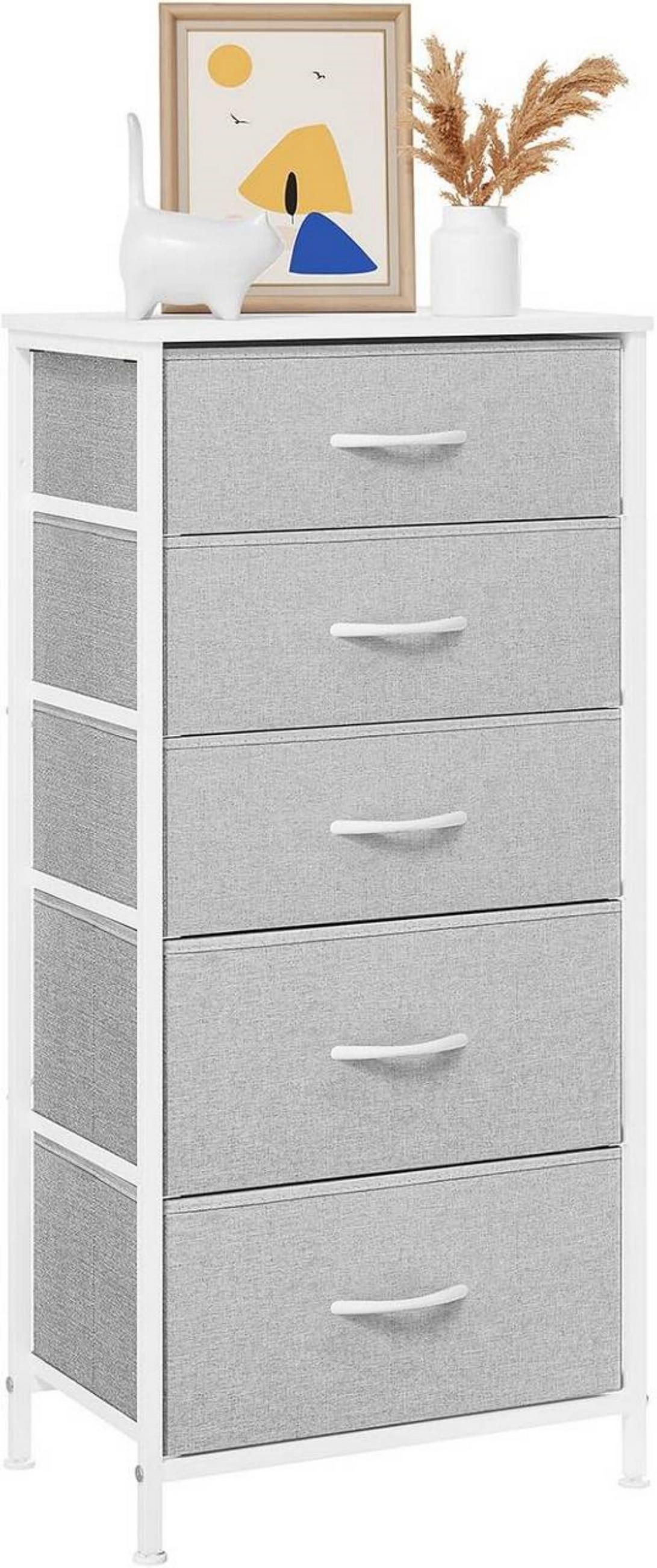 KOMMODE mit 5 Schubladen, aus Holzwerkstoff, Hellgrau - Hellgrau/Weiß, Holzwerkstoff/Textil (45.5/95.5/30cm) - Woltu