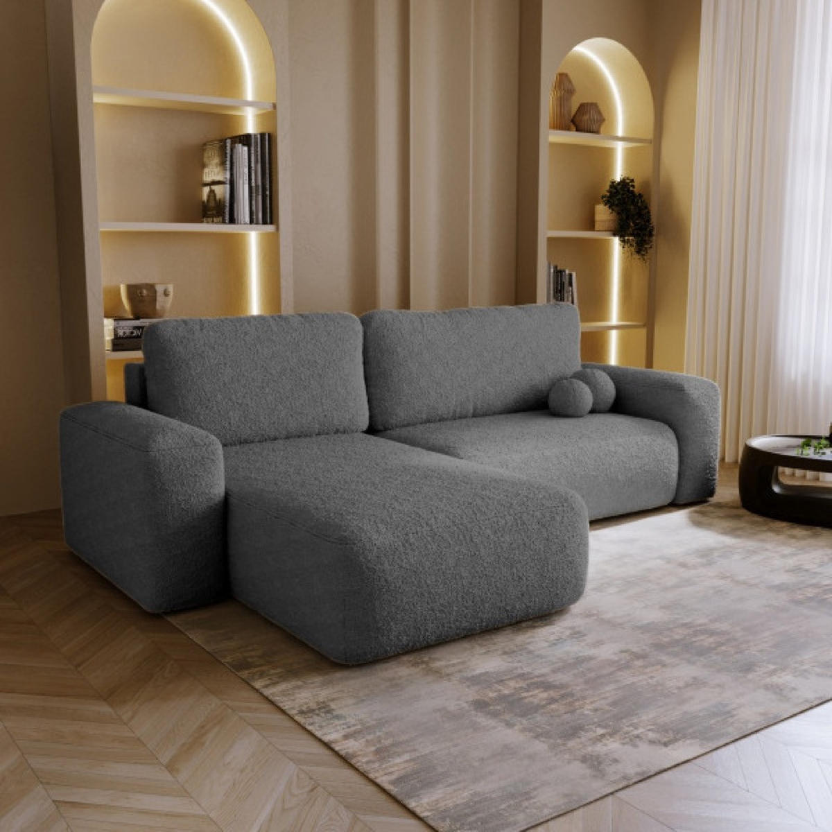 ECKSOFA Dunkelgrau ILO Mit Schlaffunktion Und Bettkasten - Grau, Textil (282/177cm) - Sepro Meble