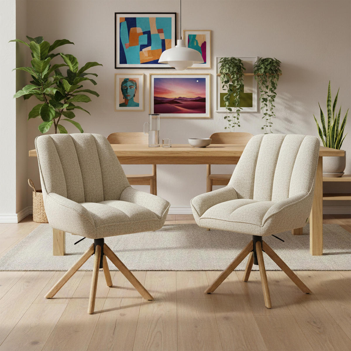 BÜROSTUHL Mika-Hedi 2er-Set - Honigeiche/Creme, Eichenholz/Holz (60/89/68cm) - DUBI Möbel