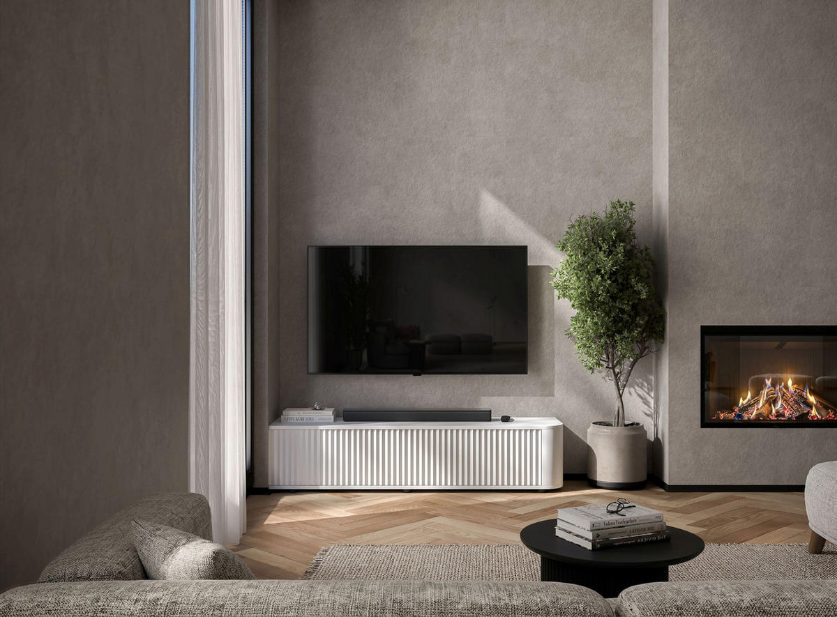 TV stolek Aurora bílý matný 140 cm s nízkými nožkami - bílá, kompozitní dřevo (140/31/35cm) - Meble Lindner