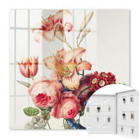 SCHLÜSSELBOX Weiß 30x30 cm – Türöffnung nach rechts - Bunte Blumen - Pink, Metall (30/30/5cm) - TULUP