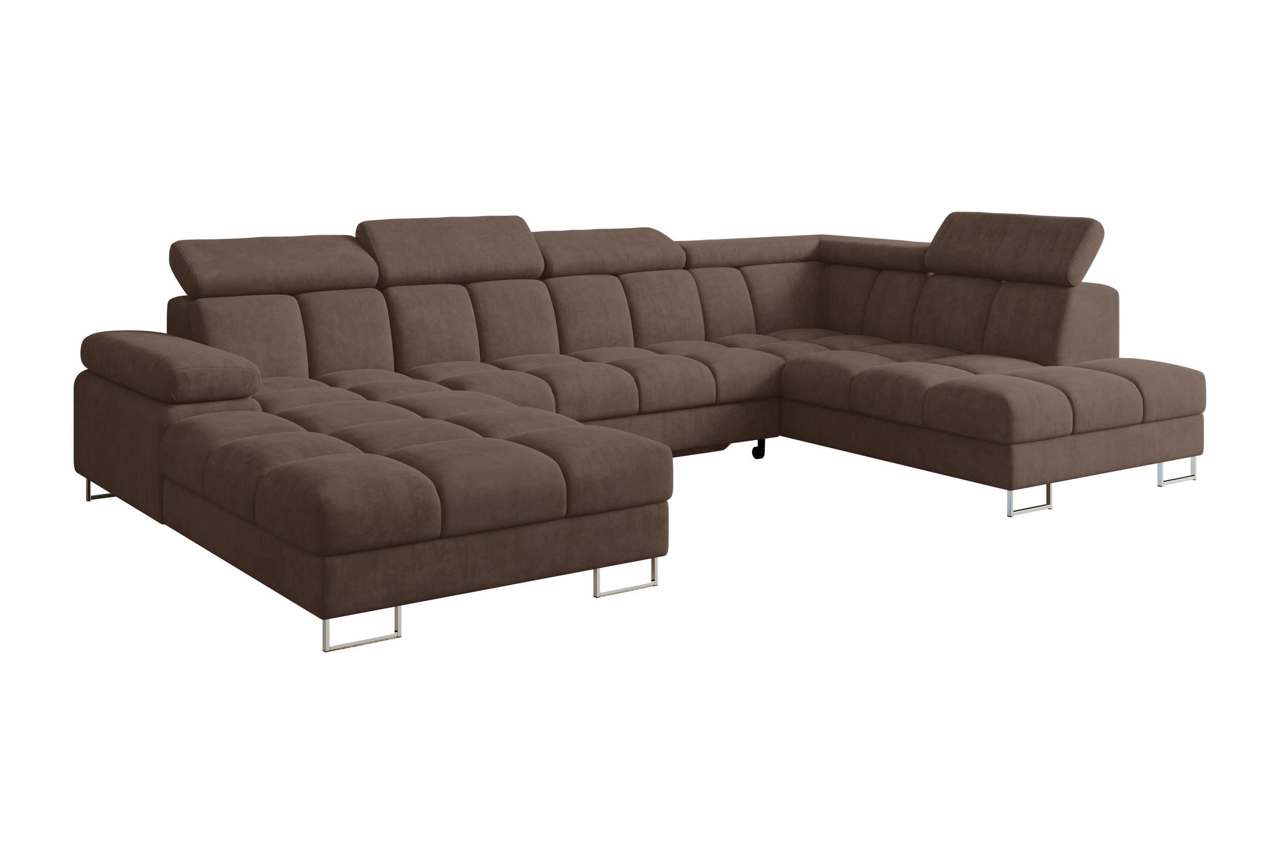 WOHNLANDSCHAFT mit Schlaffunktion und Bettkasten Ottomane RECHTS COMA U 345x203x79 Braun Velours - Braun, Holzwerkstoff/Textil (203/79/345cm) - ALTDECOR