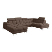 WOHNLANDSCHAFT mit Schlaffunktion und Bettkasten Ottomane RECHTS COMA U 345x203x79 Braun Velours - Braun, Holzwerkstoff/Textil (203/79/345cm) - ALTDECOR