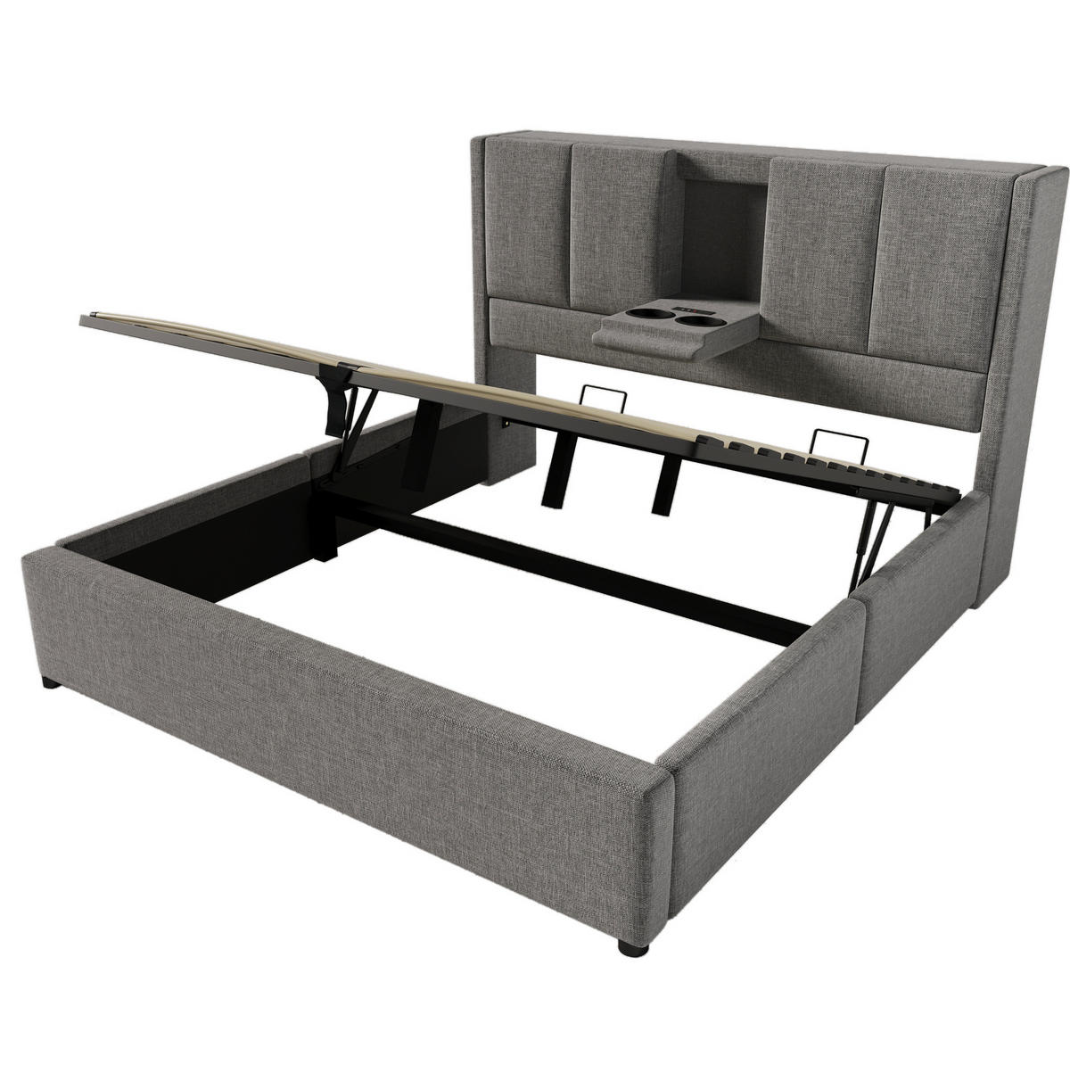 POLSTERBETT mit Stauraum & Ladestation 140x200 cm Leinen Grau - Grau, Metall (140/200cm) - Meubliv