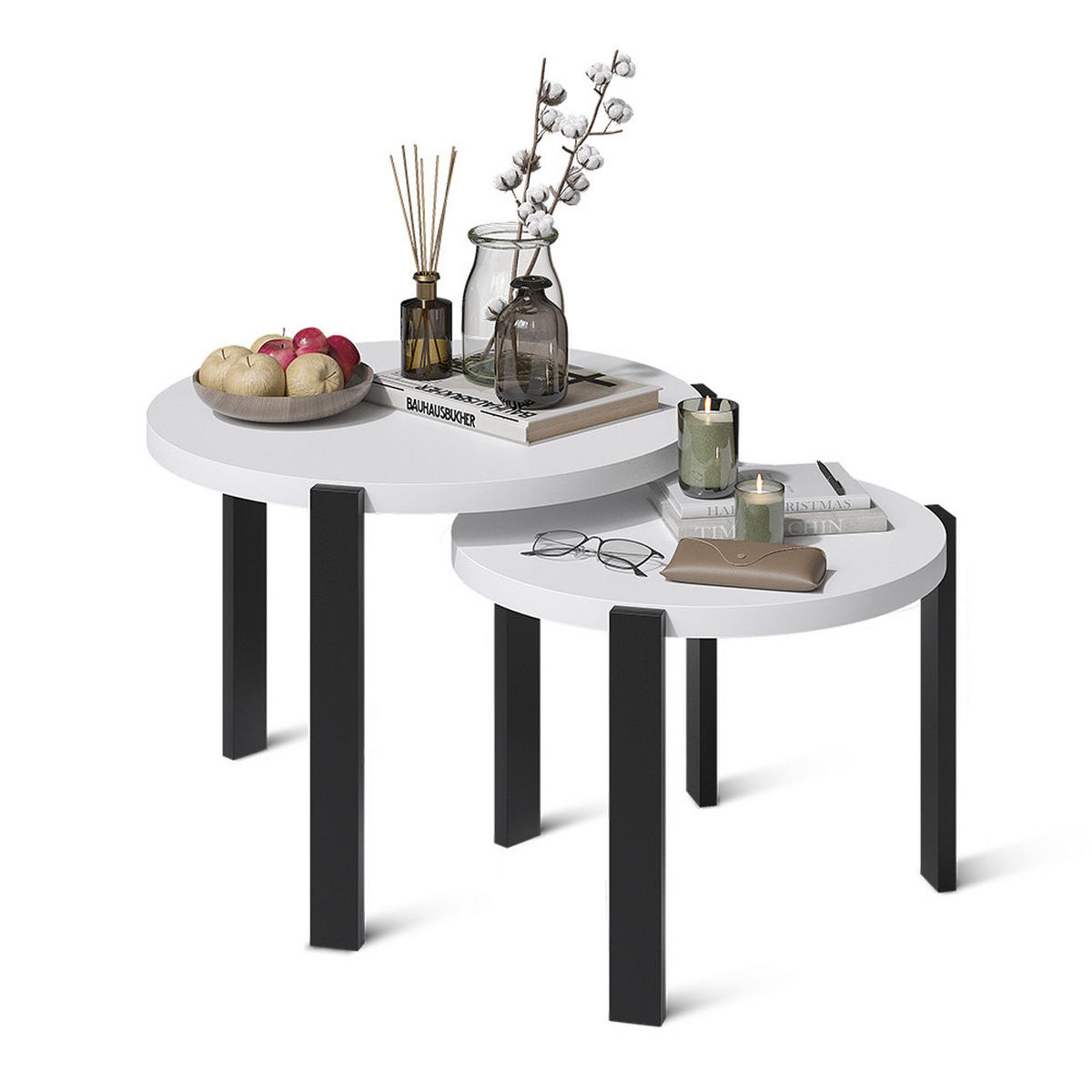COUCHTISCH-SET Norin, Weiß/Schwarz, 60 x 60 cm - Schwarz/Weiß, Holzwerkstoff (60/60/45cm) - Vicco