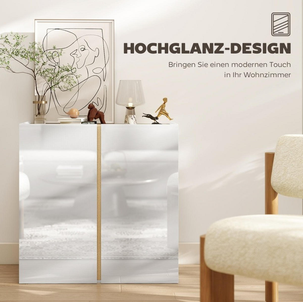 SIDEBOARD 80/40/80 cm in Weiß Hochglanz mit Soft-Close-Türen - Weiß, Holz (80/80/40cm) - BEAOK