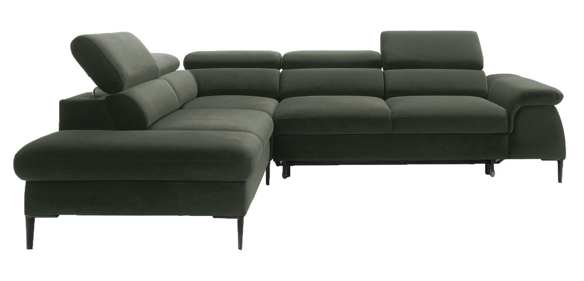 SCHLAFSOFA 280 cm Amaro L mit verstellbaren Kopfstützen, Links, Grün - Grün, Holz (280/214cm) - Emporius