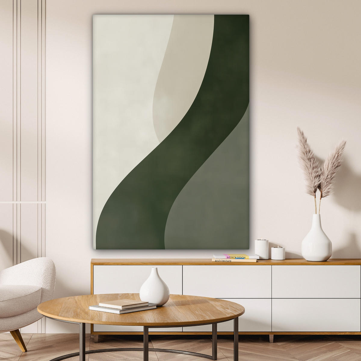 LEINWANDBILD Japandi - Grün - Abstrakt - Modern 80x120 cm - Salbeigrün, Textil (80/120cm) - MuchoWow