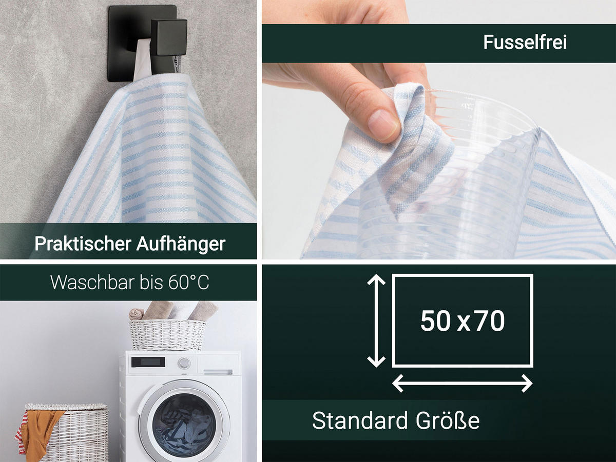 GESCHIRRTÜCHER, 4er-Set, 50x70 cm, 50% Baumwolle, 50% Leinen, Blau - Hellblau, Textil (50/70cm) - Zollner