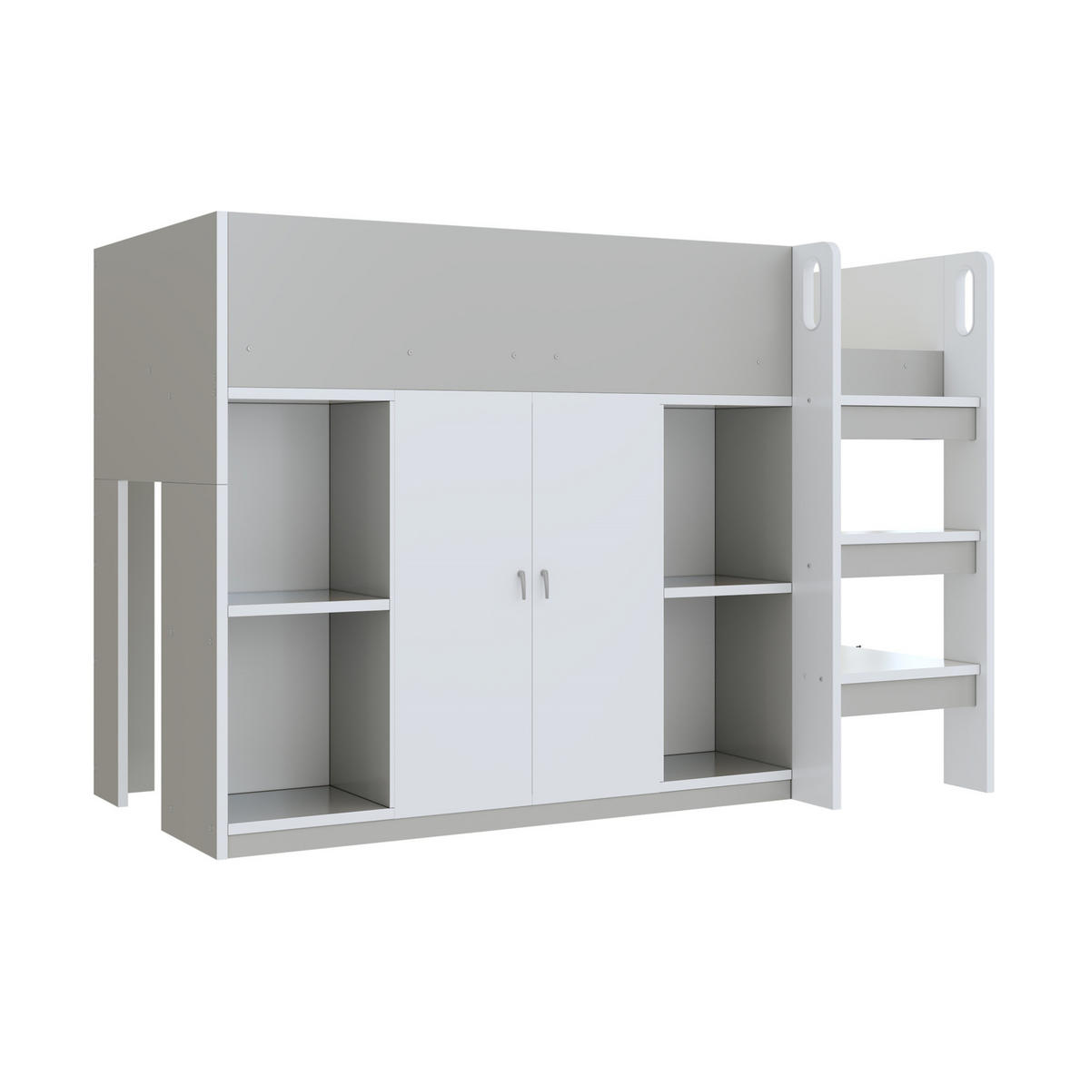 HOCHBETT mit Schrank und Regalen 90x200 cm Grau/Weiß - Grau, Holzwerkstoff (90/200cm) - Beauniv