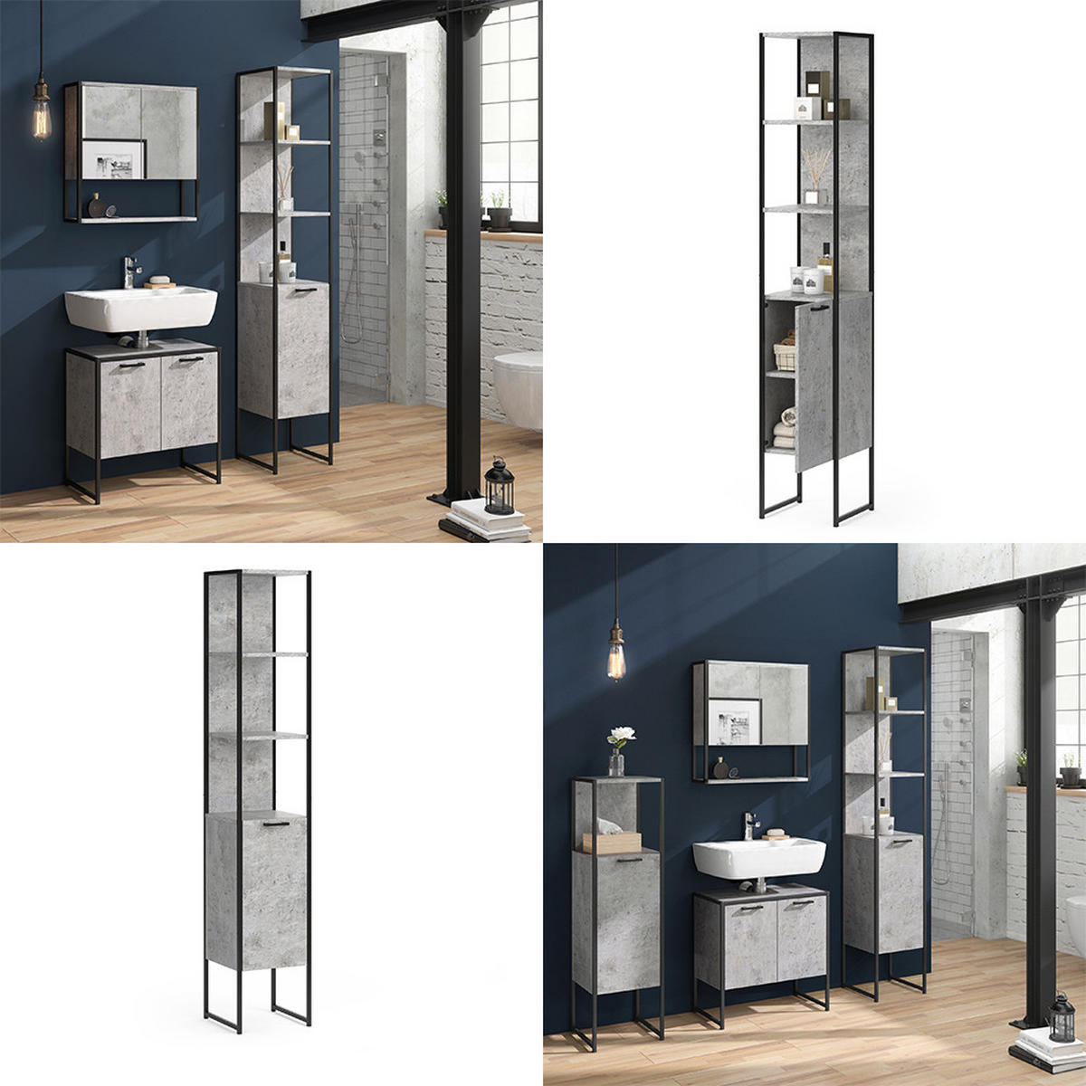 BADSCHRANK Fyrk Beton 33 x 185 cm - Grau, Holzwerkstoff (33/185/33cm) - Vicco