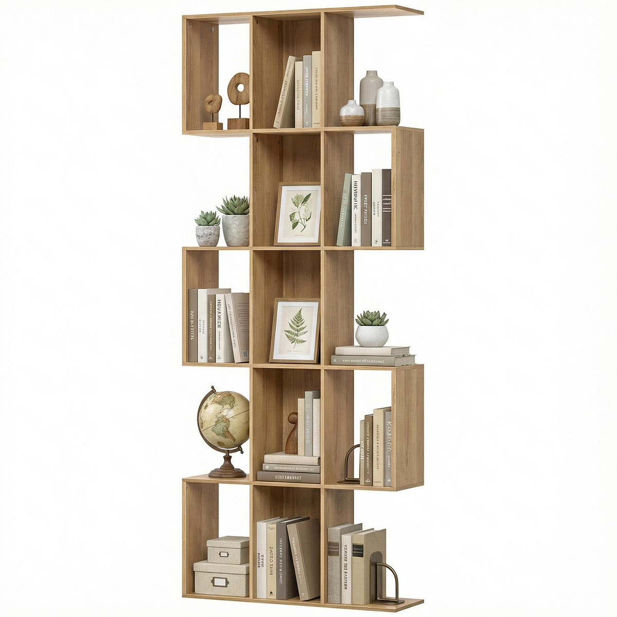 REGAL DE-15564 80/24/200 cm, S-Form mit 15 Fächern Eiche - Eichefarben, Holzwerkstoff (80/200/24cm) - ComfortXL