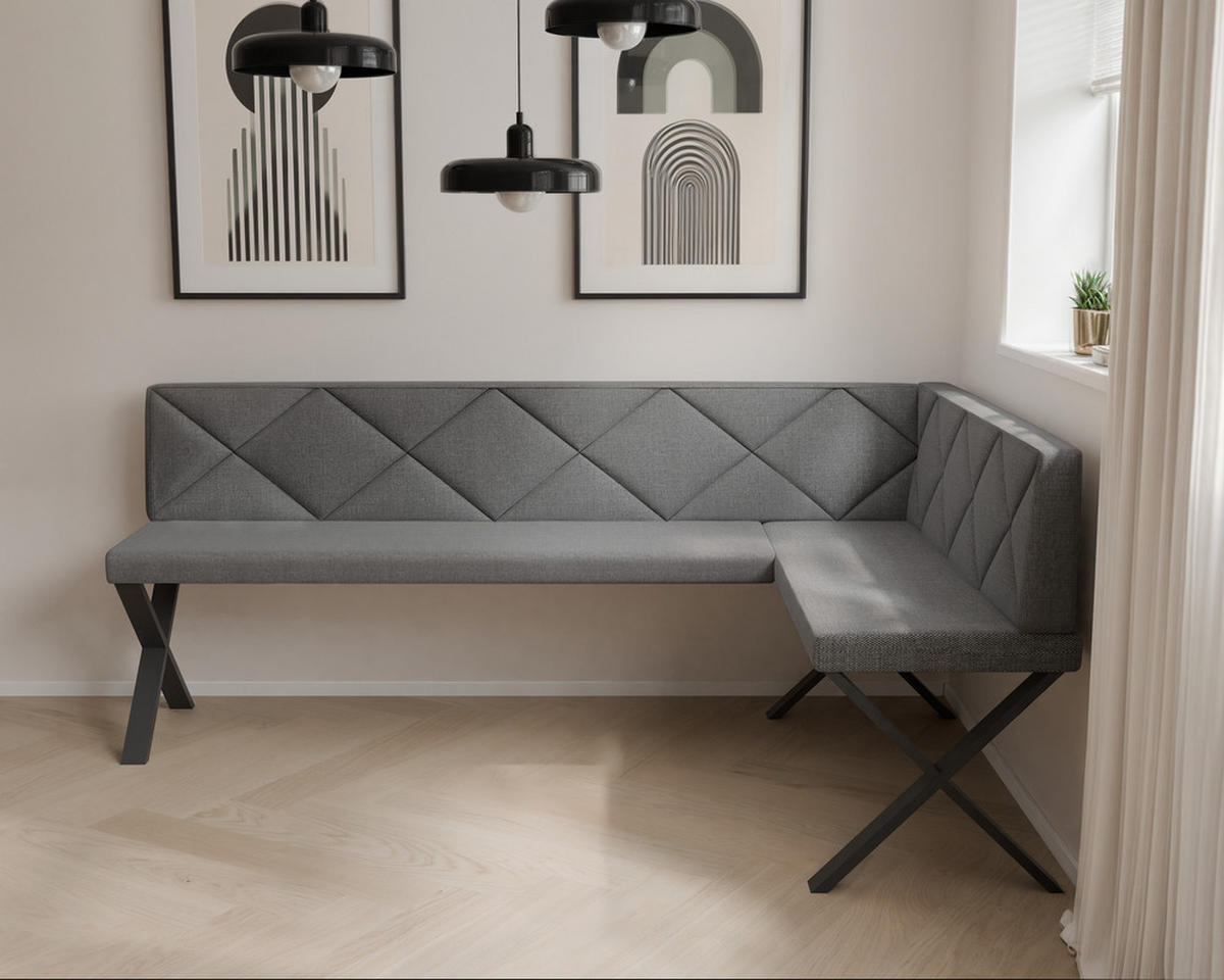 ECKBANK rechts VERO X Webstoff gesteppt, 168/128 cm Dunkelgrau - Dunkelgrau, Textil/Metall (128/168cm) - Idohome