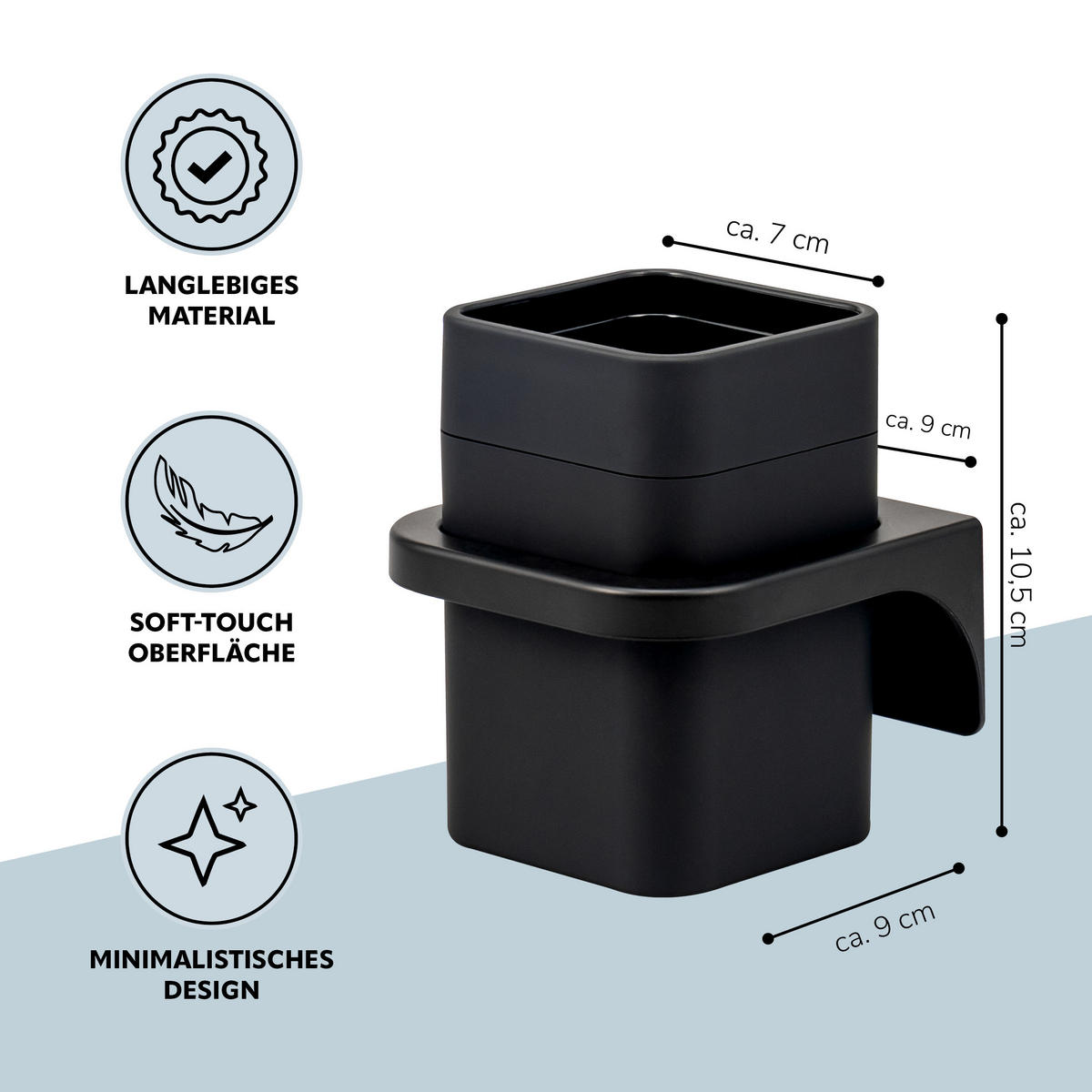 ZAHNPUTZBECHER SAVONA Softtouch, schwarz, eckig - Schwarz, Kunststoff (9/10.5/9cm) - bremermann