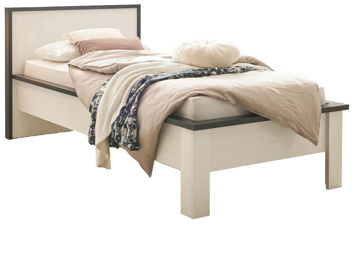 BETT weiß Pinie, anthrazit Landhaus, Einzelbett Liegefläche 90 x 200 cm - Anthrazit/Weiß, Holzwerkstoff (90/200cm) - Furn.Design