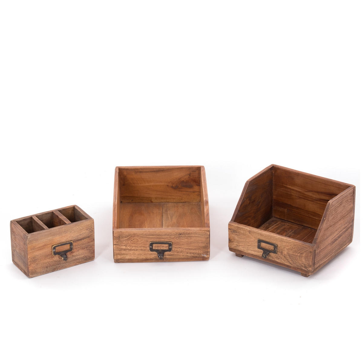 ORGANIZER-SET Office 3-teilig Mahagoni Holz, mit beschreibbarer Tafel 01 natur-vintage - Naturfarben, Holz (24/16/21cm) - DESIGN DELIGHTS
