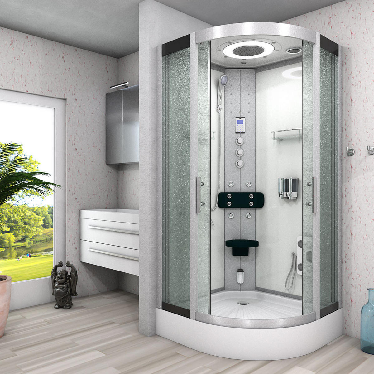 DAMPFDUSCHE Duschkabine D58-20M3 Weiß 100x100 - Weiß, Glas/Kunststoff (100/100/215cm) - AcquaVapore by Sandra Jentho