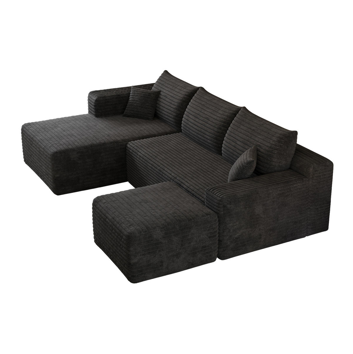 ECKSOFA 241 cm aus Stoff mit Cordbezug und Chaiselongue Schwarz - Schwarz, Textil (151/241cm) - Modenvie