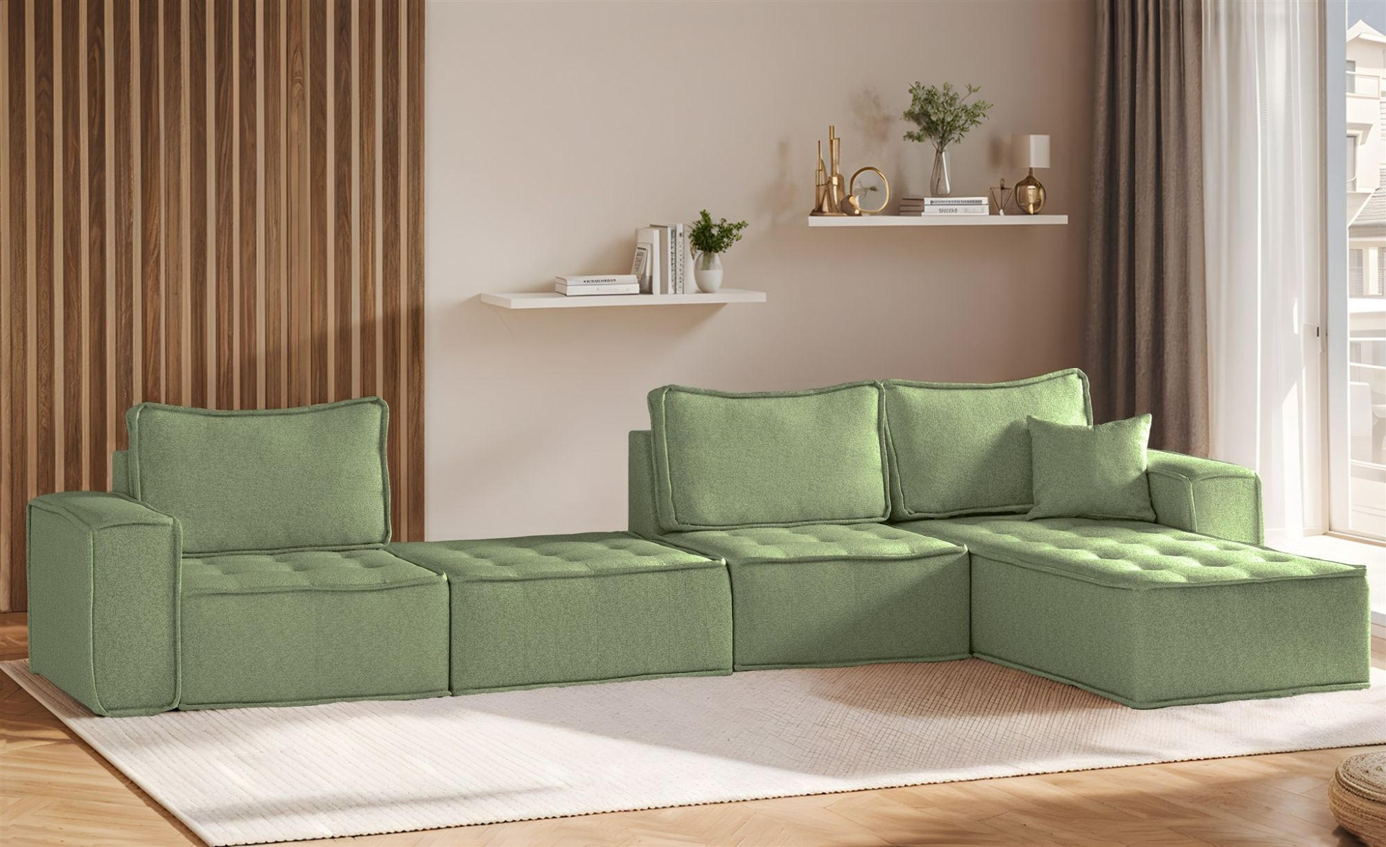 ECKSOFA Sande Xl In Alpine - Hellgrün, Holzwerkstoff/Textil (372/192cm) - Fun Möbel