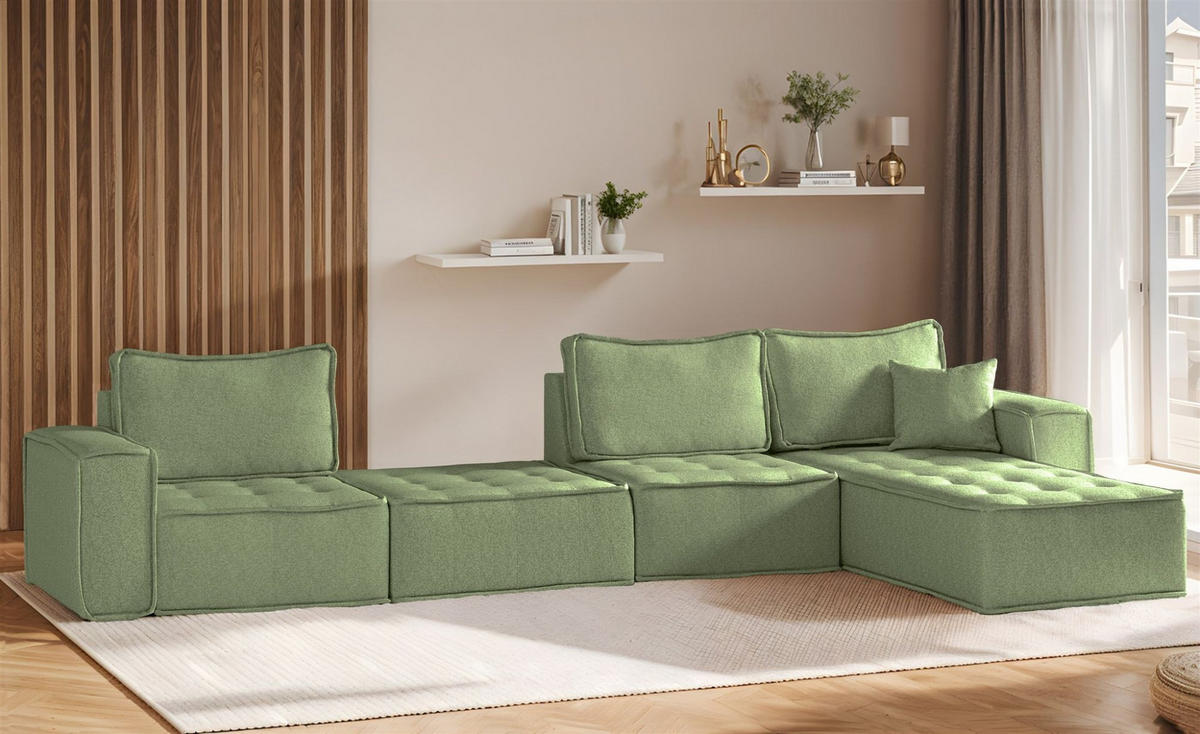 ECKSOFA Sande Xl In Alpine - Hellgrün, Holzwerkstoff/Textil (372/192cm) - Fun Möbel