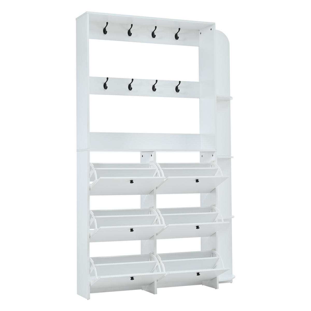 STANDGARDEROBE 120/24/200 cm mit 8 Haken und Schuhschrank in Weiß - Weiß, Holzwerkstoff (120/200/24cm) - BEAOK