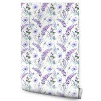 VLIESTAPETE Lavendel und Blüten – Lila, Grün, Weiß – 50x1000 cm - Lila/Weiß, Papier (50/1000cm) - Muralo