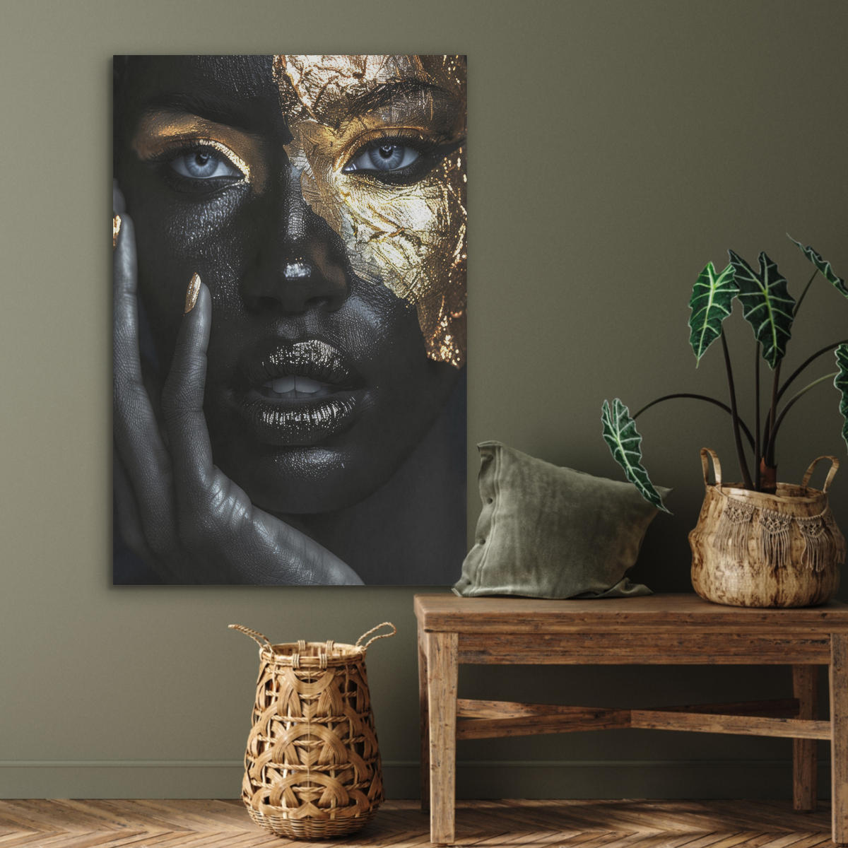 AKUSTIKPANEEL Frau - Gold - Porträt - Schwarz-Weiß - Luxus 70x100 cm - Hellblau, Textil (70/0.9/100cm) - MuchoWow