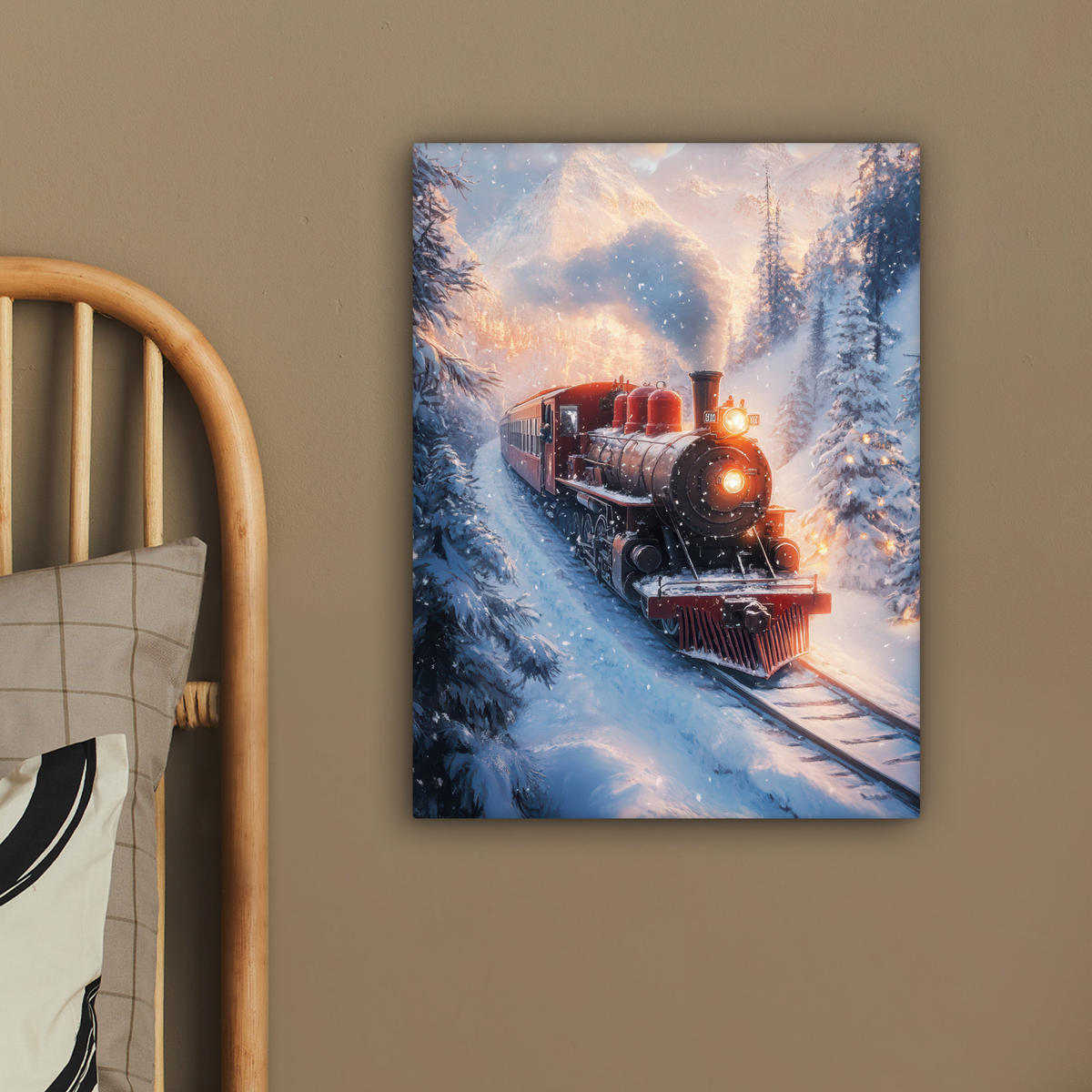 LEINWANDBILD Weihnachtszug - Schnee - Winter - Weihnachten 30x40 cm - Dunkelrot, Textil (30/40cm) - MuchoWow