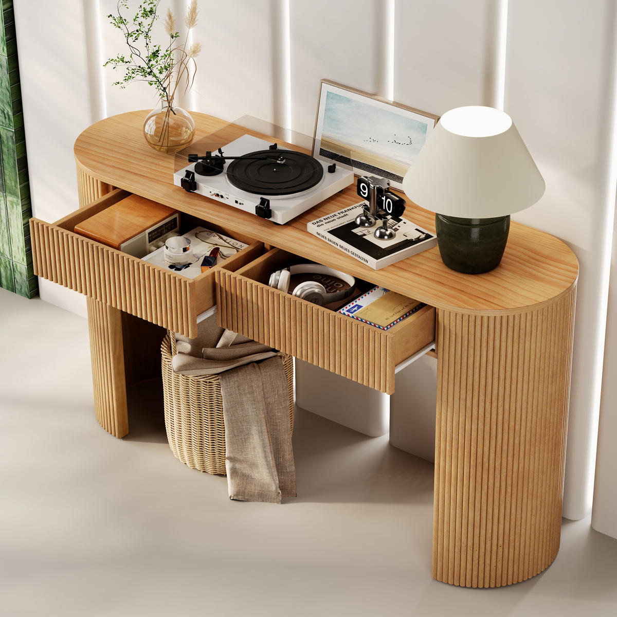 KONSOLENTISCH 120/33/76 cm natur aus MDF mit 2 Schubladen - Naturfarben, Holzwerkstoff (120/33/76cm) - OKWISH