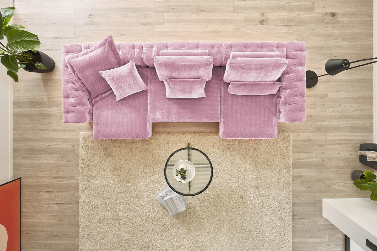 MODULSOFA SEPHI Pink Cord - Pink/Schwarz, Kunststoff/Textil (375/62/109cm) - KAWOLA
