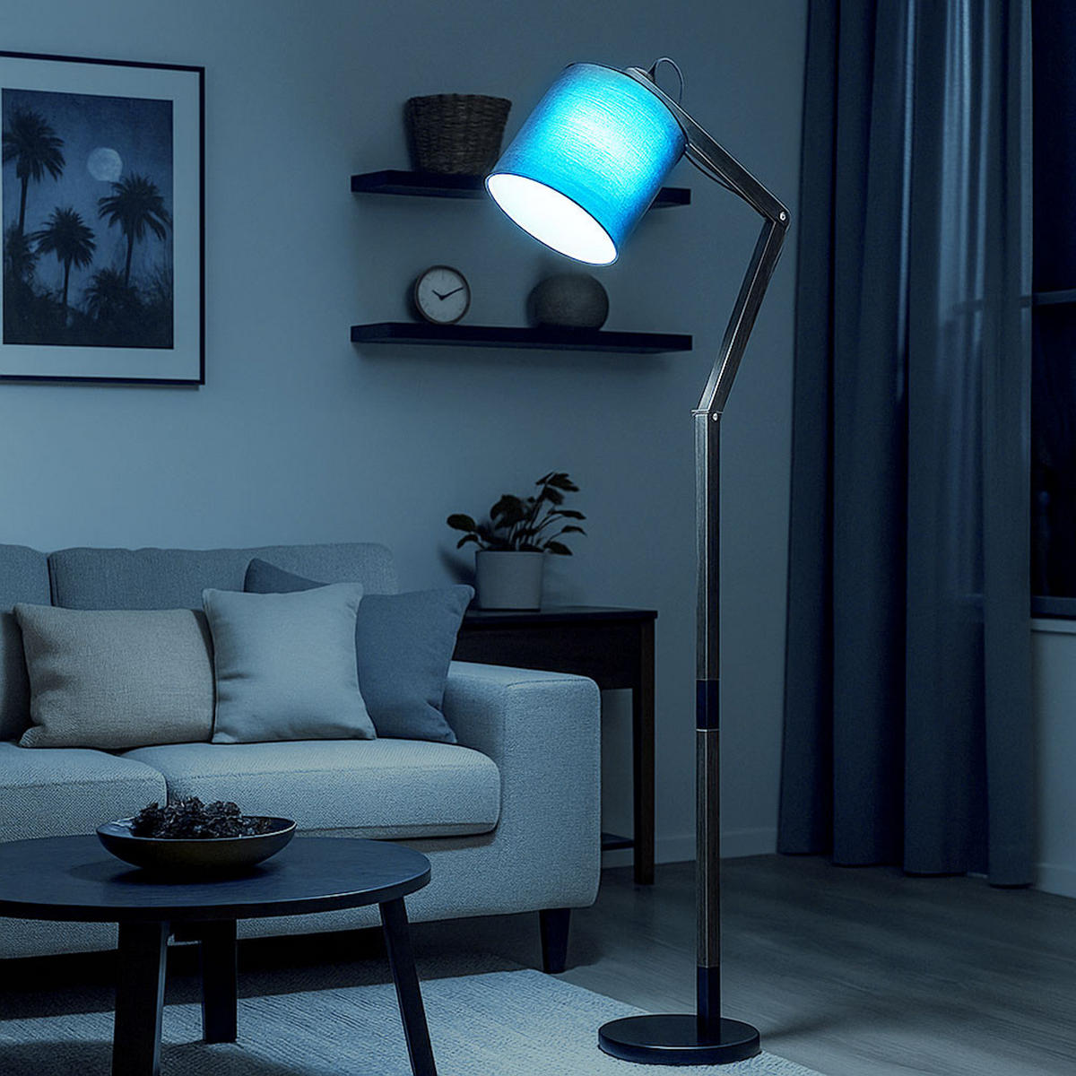 LED STEHLEUCHTE Mattis Braun Metall Textil - Braun, Holz (75/25/172cm) - Globo Lighting