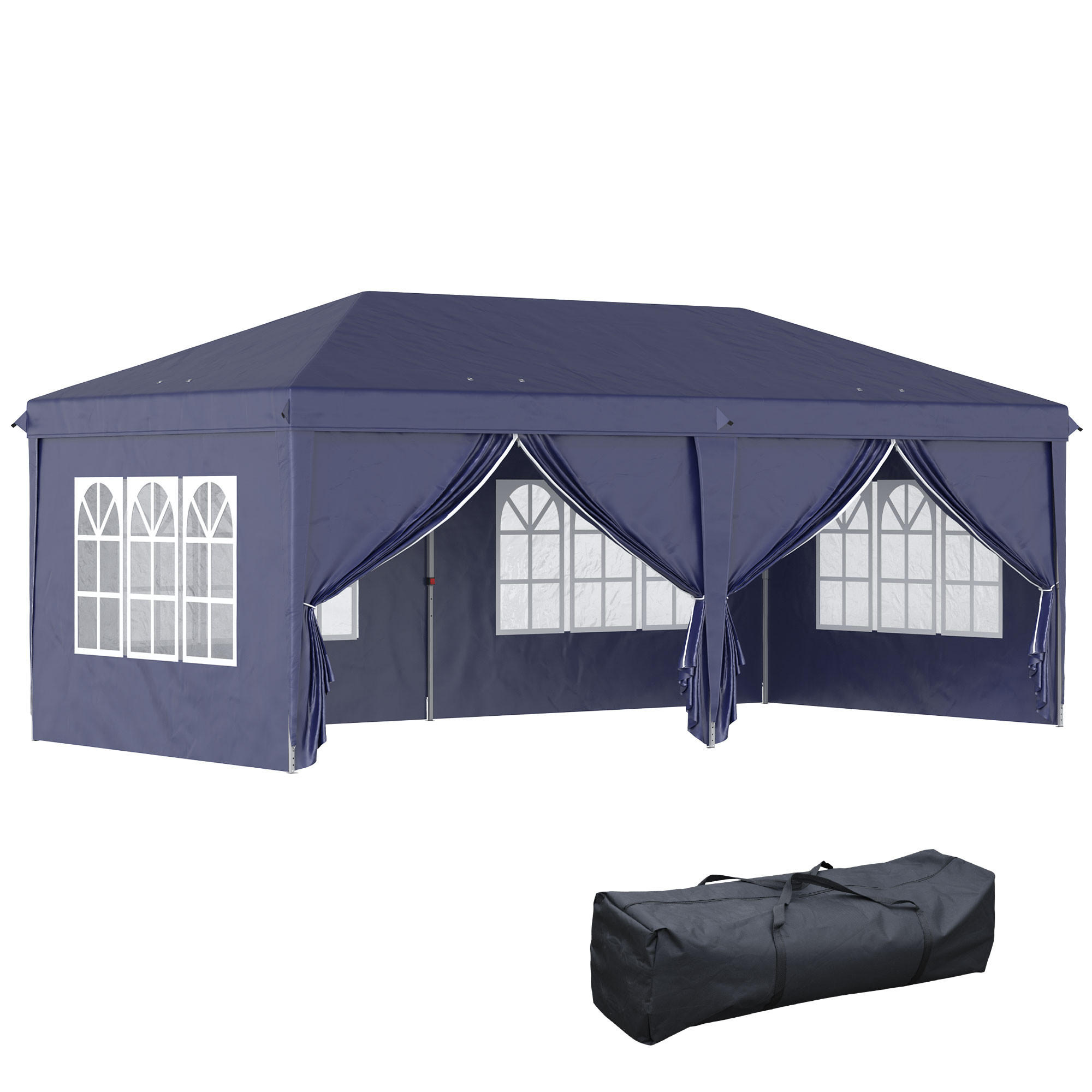 FALTPAVILLON, Khaki, Stahl, Oxford-Gewebe - Blau, Metall (295/270/585cm) - Outsunny
