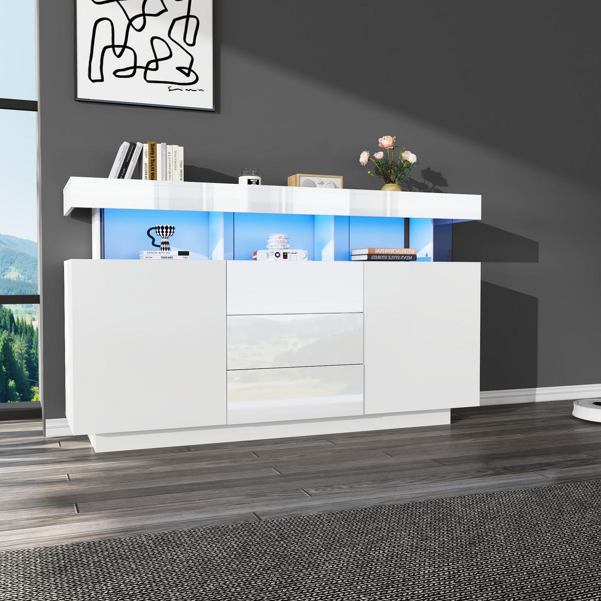 SIDEBOARD mit LED Weiß 140/35/80 CM - Weiß, Holzwerkstoff (35/80/140cm) - Urban Meuble