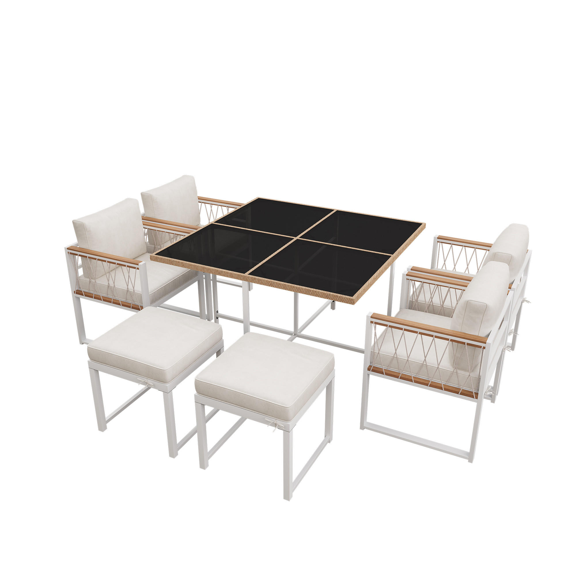 GARTENSET 7 tlg 6 Personen Tisch Stühle - Weiß, Metall - LEBENLANG
