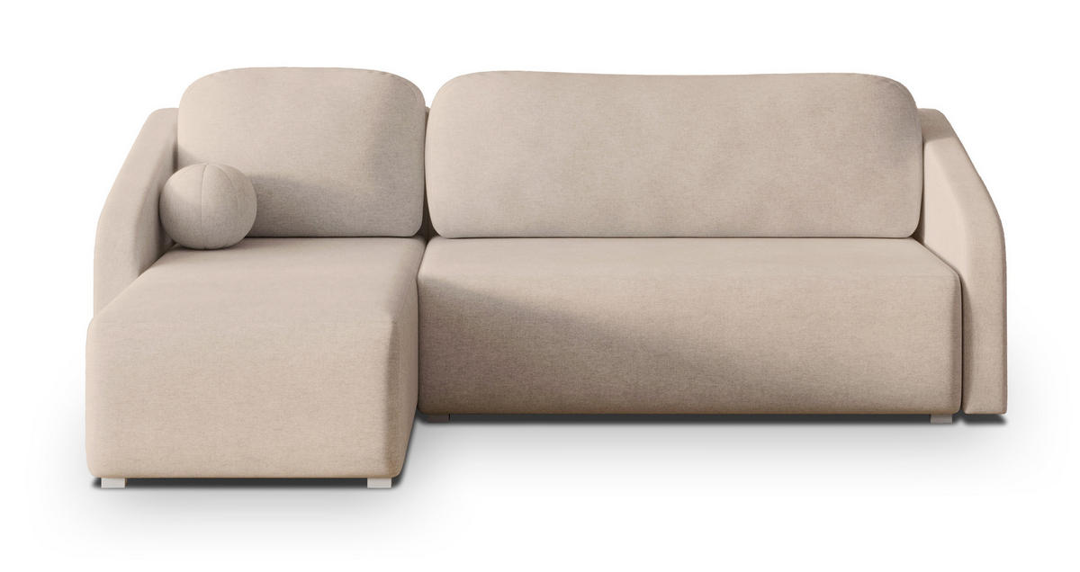 ECKSOFA MARELLO Beige Geflochtener Stoff mit Schlaffunktion - Beige, Holz (220/143cm) - MASSENO