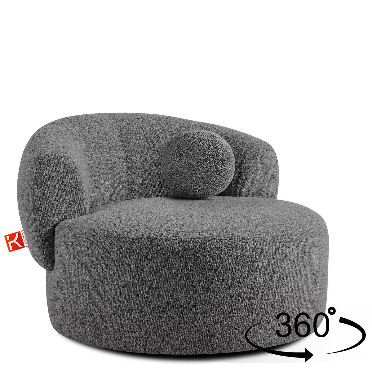 DREHSESSEL VIRA, Dunkelgrau, Bouclé - Dunkelgrau/Schwarz, Holz/Holzwerkstoff (105/76/100cm) - KONSIMO®