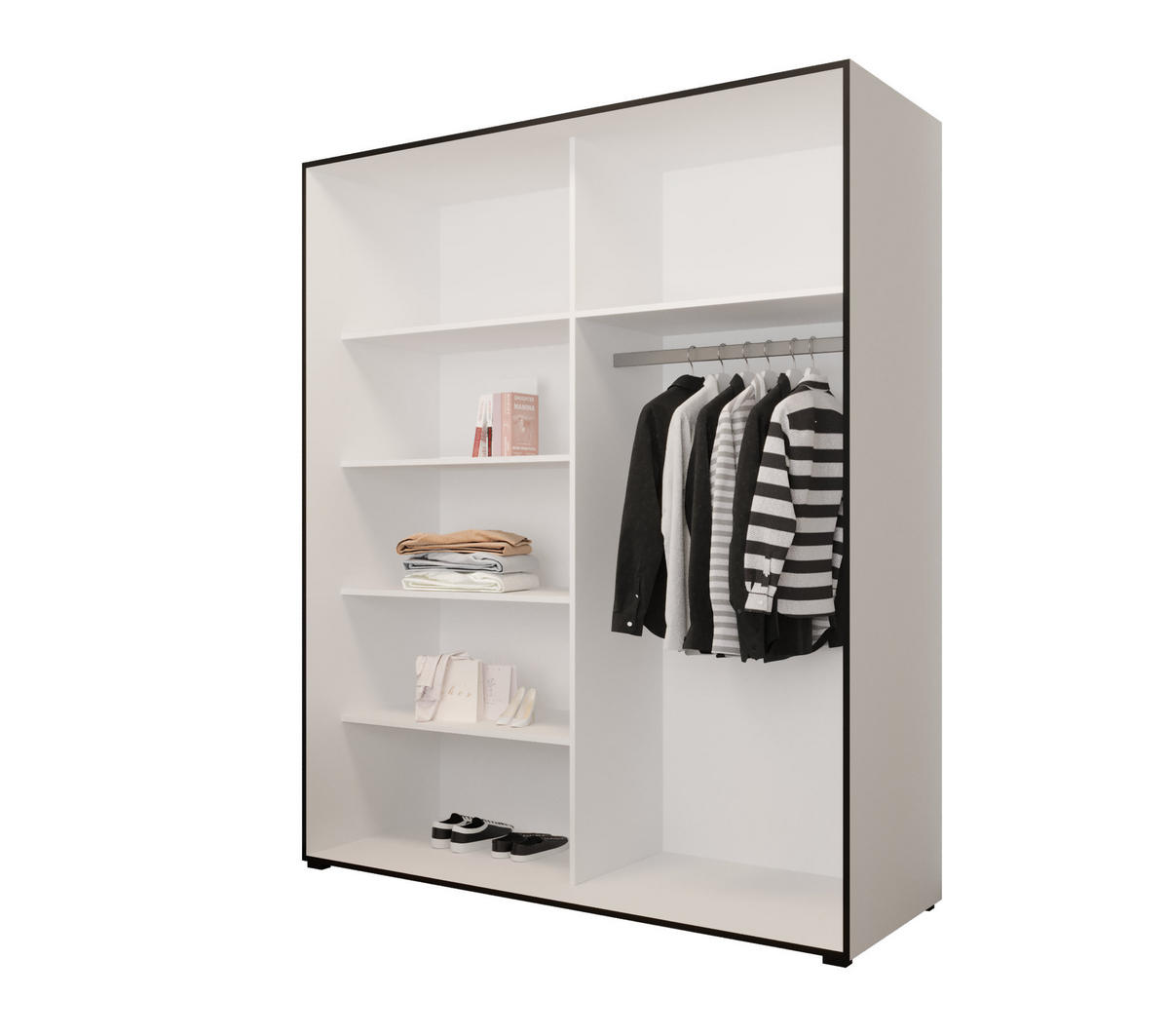 DREHTÜRENSCHRANK MODENA 180, 4-türig Kleiderschrank mit 2 Spiegel, Moderne Garderobe, Schrank in Größe: 180 x 206 x 65 cm - Schwarz/Weiß, Holzwerkstoff (180/206/65cm) - O-Sofa