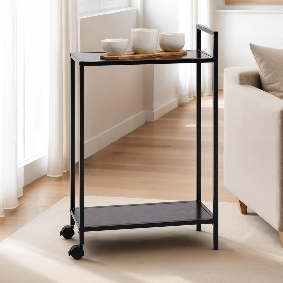 SERVIERWAGEN RIVO - Schwarz, Holzwerkstoff/Metall (52/81/26cm) - IDIMEX