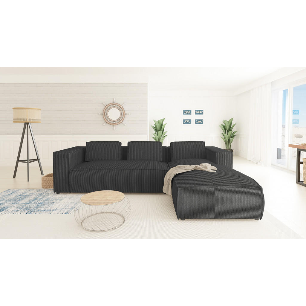 Thumbnail - S-Style Möbel Ecksofa, Grau, Textil, Echtholz,Buche, Birke, 5-Sitzer, Füllung: Polyetherschaumkern, Eckteil, L-Form, Ott...