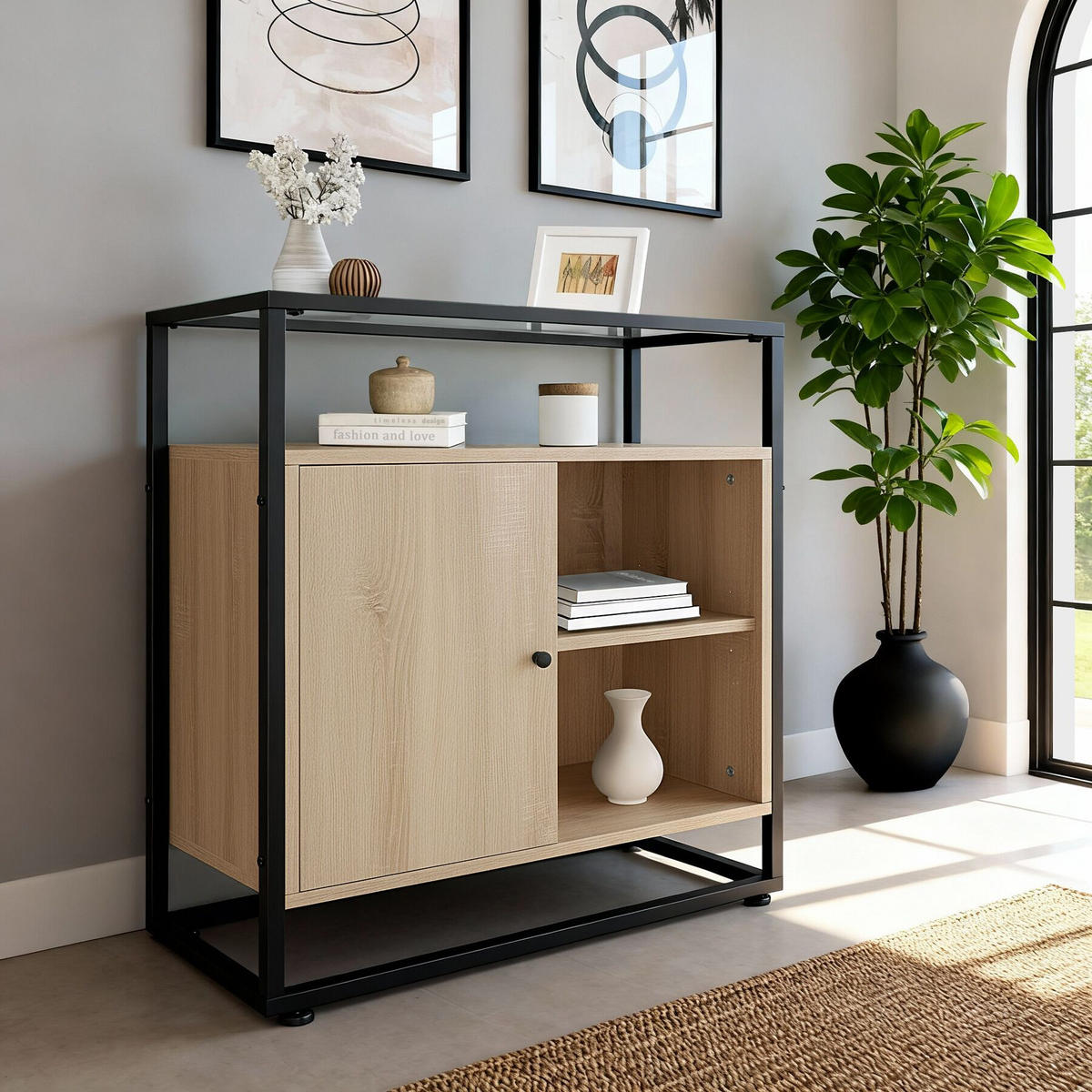 KOMMODE Conventry, 70 x 38 x 80,5 cm, Industrial Holz hell, Eiche Sonoma - Naturfarben, Holzwerkstoff (70/38/80.5cm) - tectake