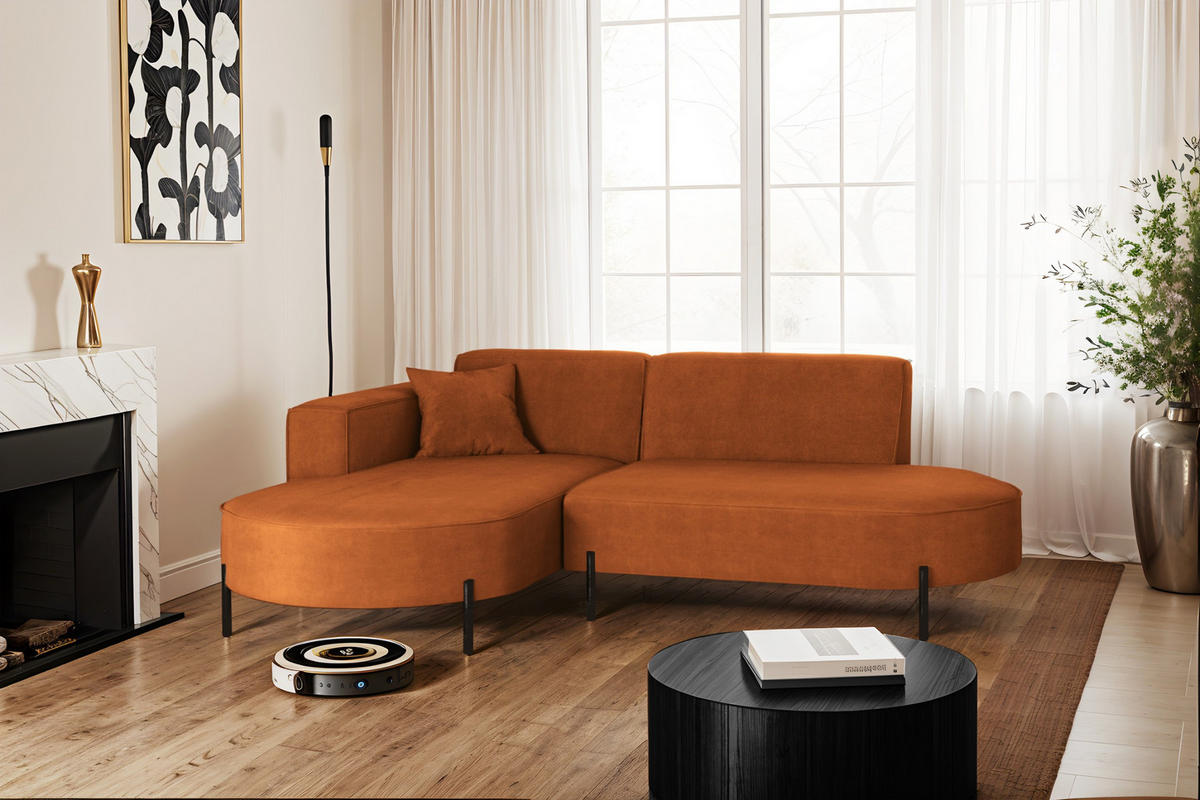 ECKSOFA L-Form Designer Modena Rein Stoff Noel Orange Links - Orange, Holz/Textil (165/236cm) - Kaiser Möbel